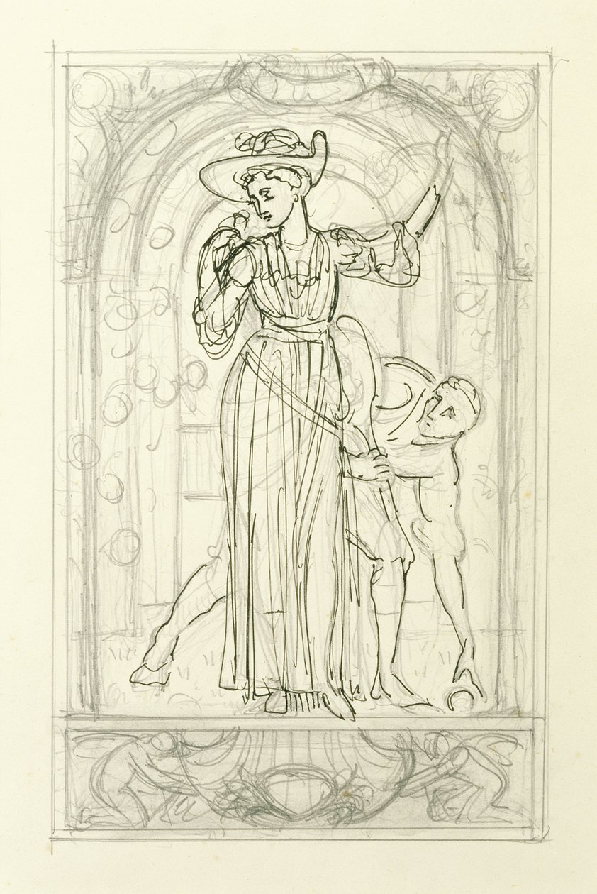 Forberedende tegning til en kalender, ca. 1890 (blyant og penn og blekk på papir) av Walter Crane