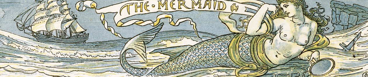 'Havfruen', sangillustrasjon fra 'Pan-Pipes', A Book of Old Songs, Nyarrangert og med akkompagnement av Theo. Marzials, utgitt i London av George Routledge und Sons, 1884 (d av Walter Crane