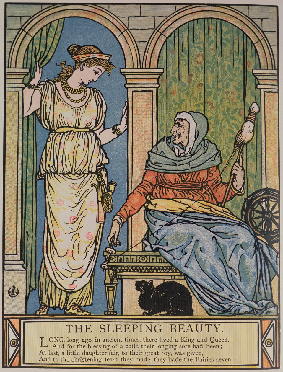 Prinsessen og den gamle kvinnen med spinnehjulet, illustrasjon for 
