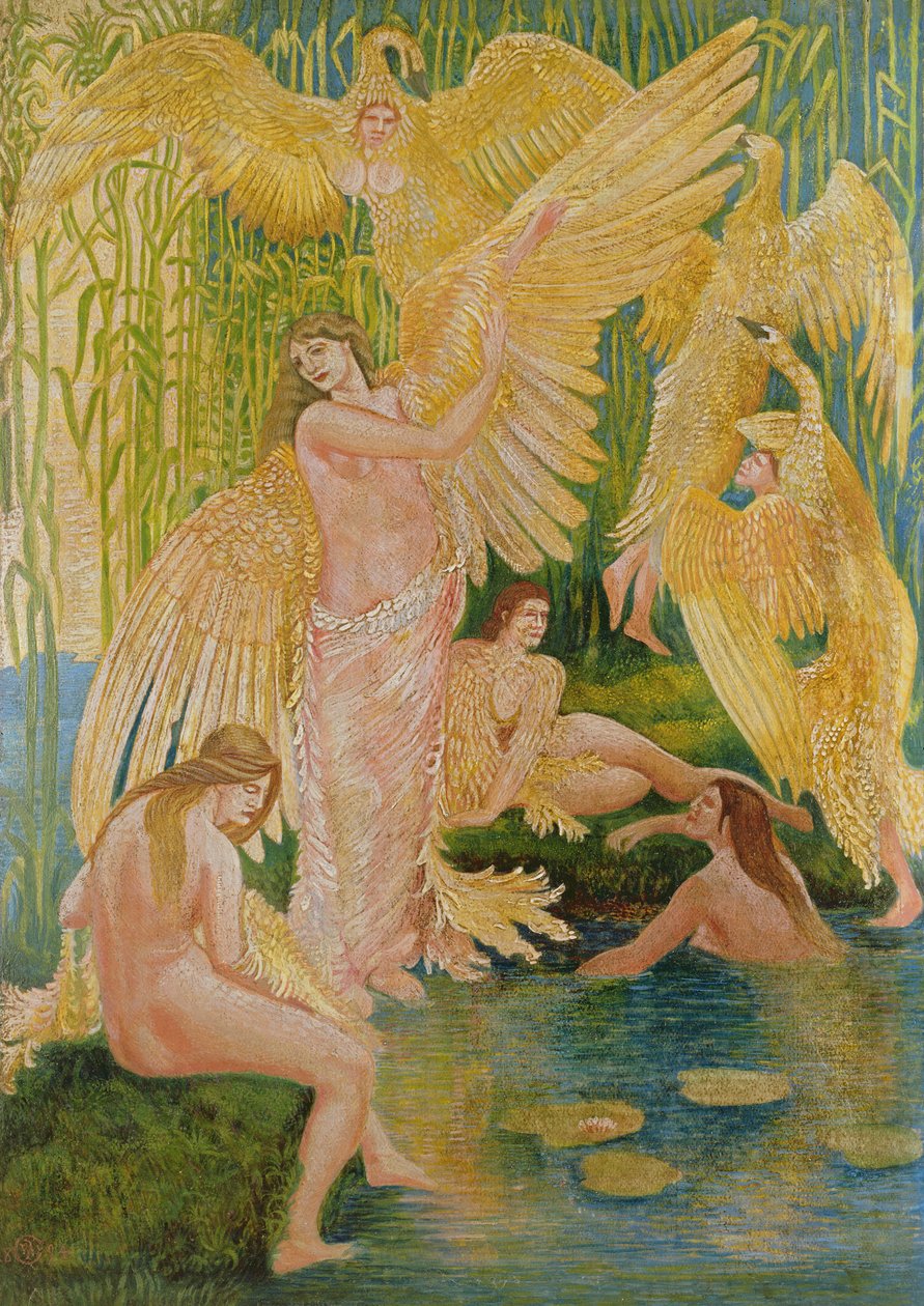 The Swan Maidens, 1894 (olje og blandede medier på papir) av Walter Crane