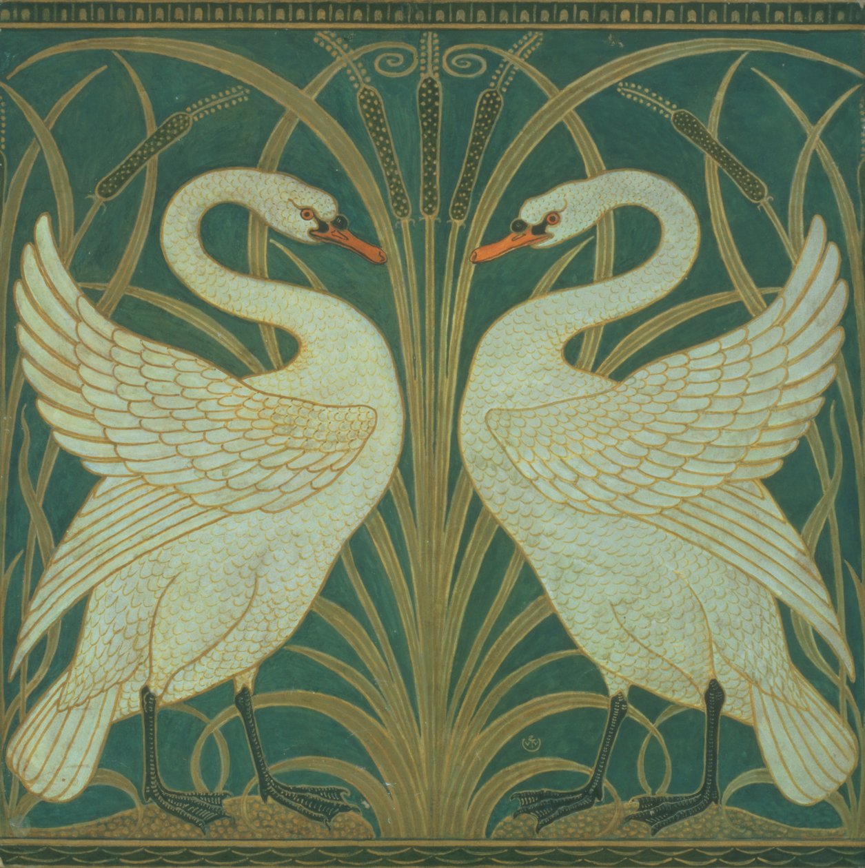 Tapetdesign for panel av Swan, Rush og Iris av Walter Crane