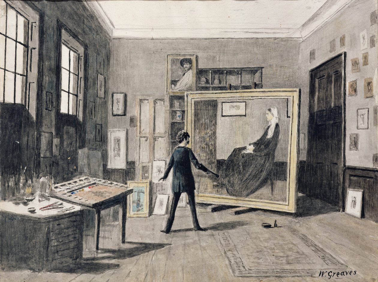 Whistler-maleri i studioet sitt av Walter Greaves