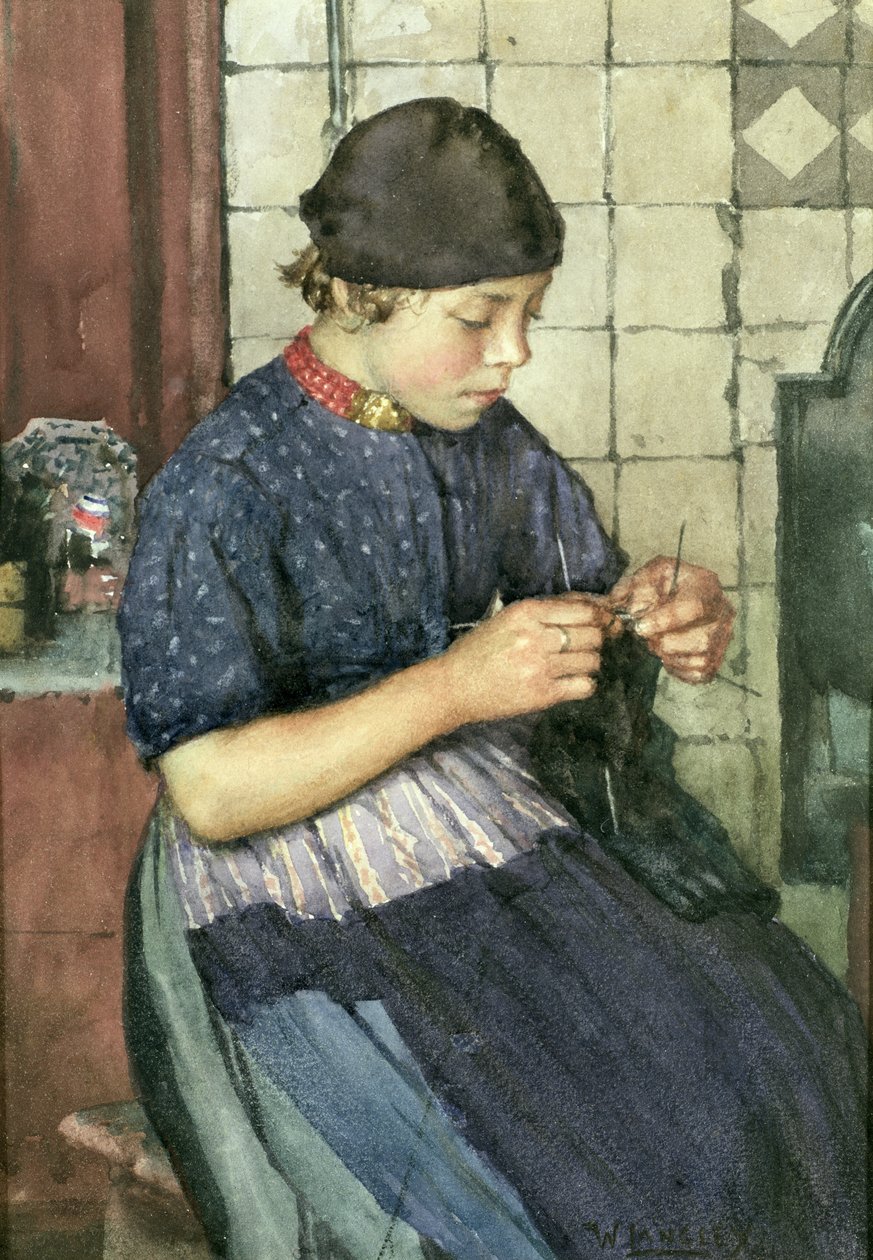 Jente strikking av Walter Langley