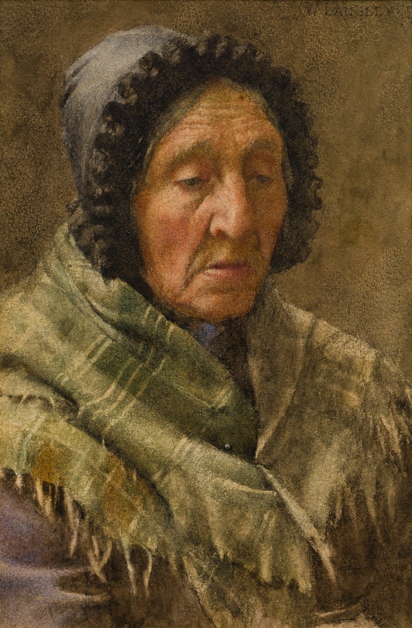 Newlyn Fishwife, 1895 (wc på papir) av Walter Langley