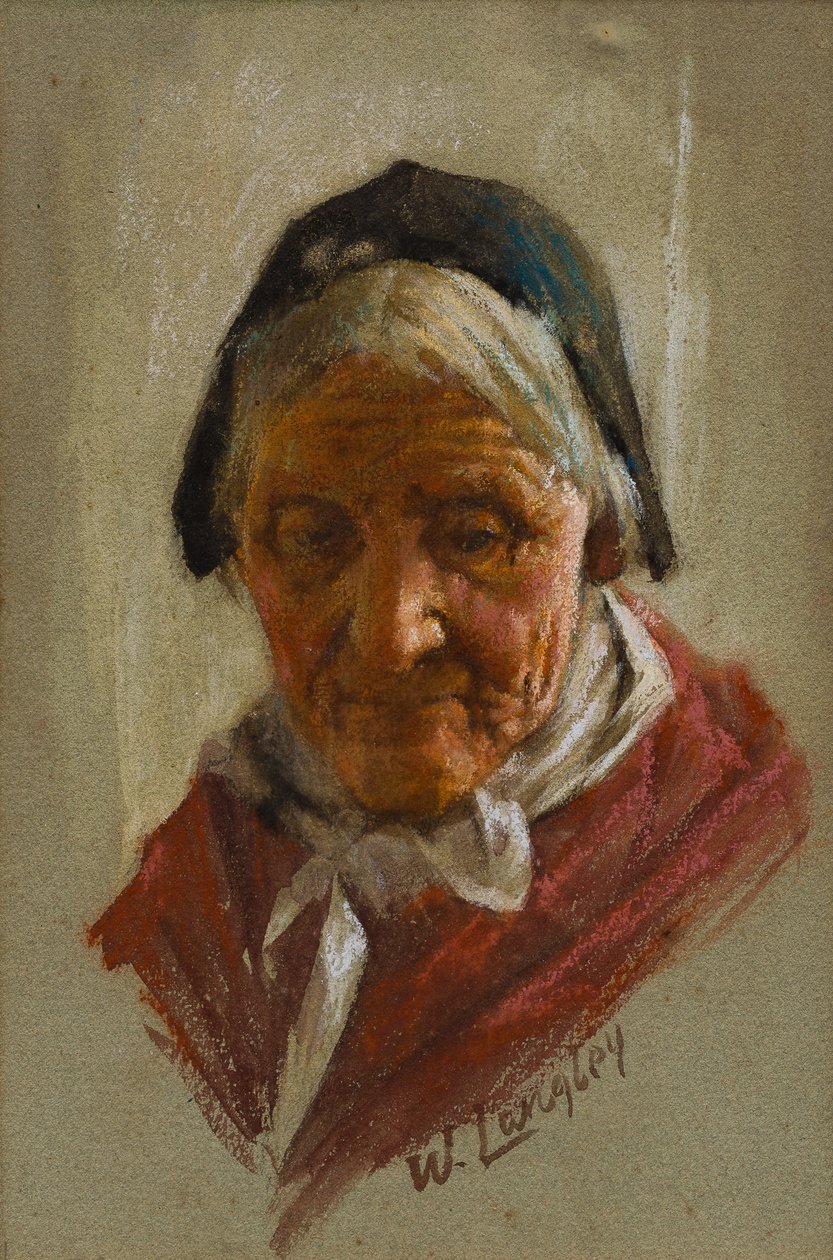 Old Lady (wc og kritt på papir) av Walter Langley