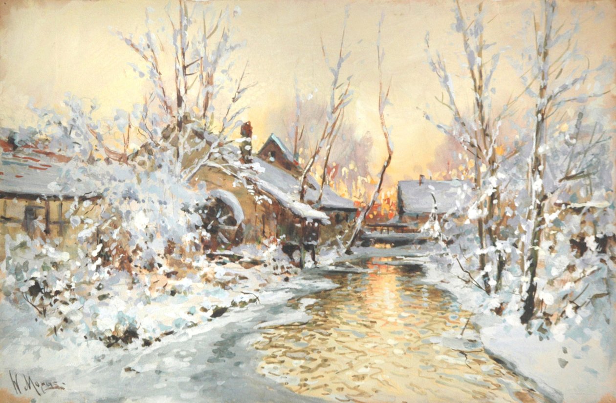 Snødekt vannmølle av Walter Moras