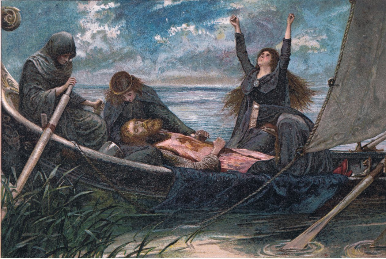 Arthurs bortgang, illustrasjon fra Tennyson Pictures utgitt av E P Dutton & Co, ca. 1900 av Walter Paget