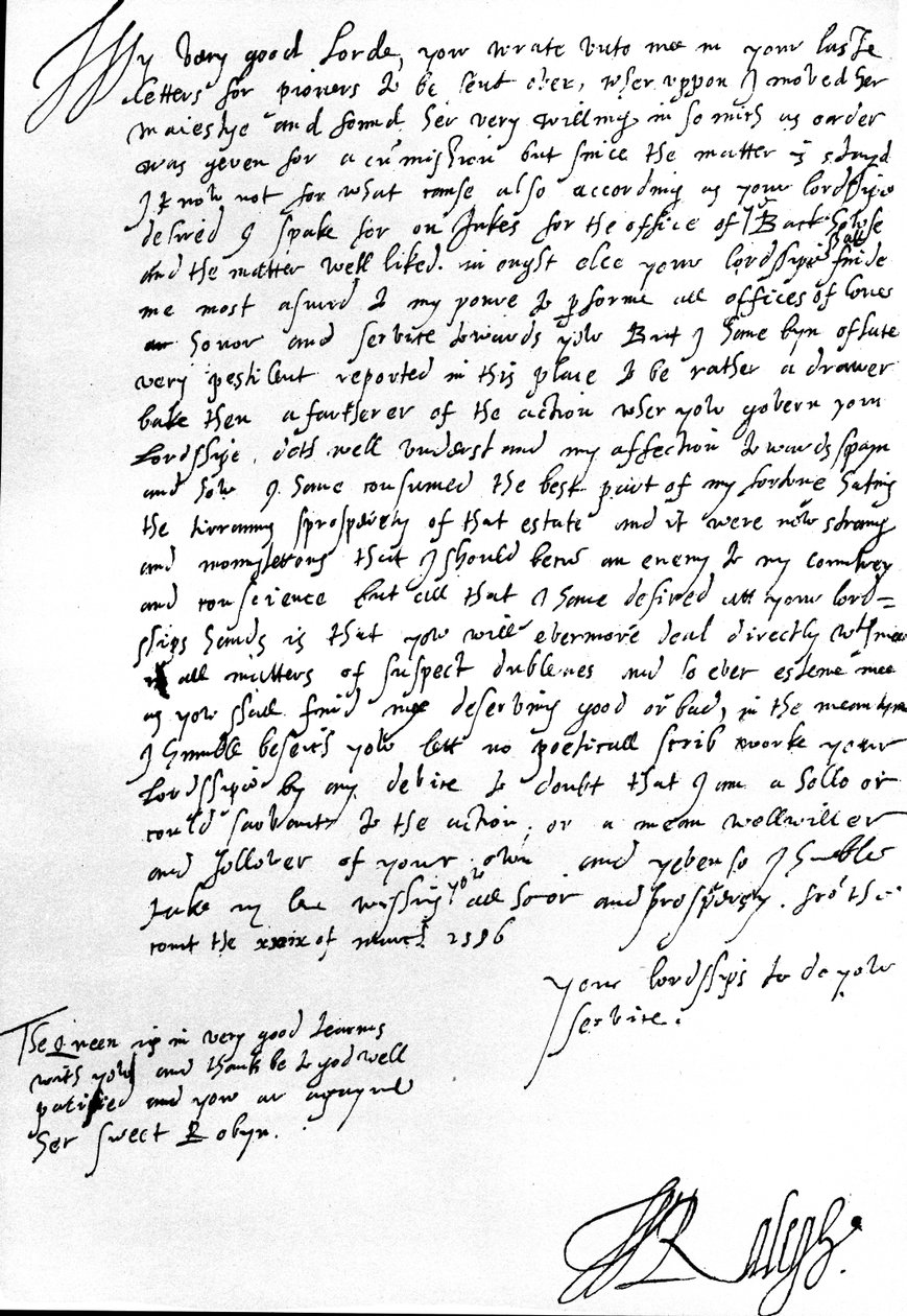 Brev til Robert Dudley, jarl av Leicester, guvernør i Nederland, angående hans anmodning om å sende pionerer fra England, og tilbakeviser Dudleys anklage om at Raleigh er for vennlig mot Spania av Walter Raleigh