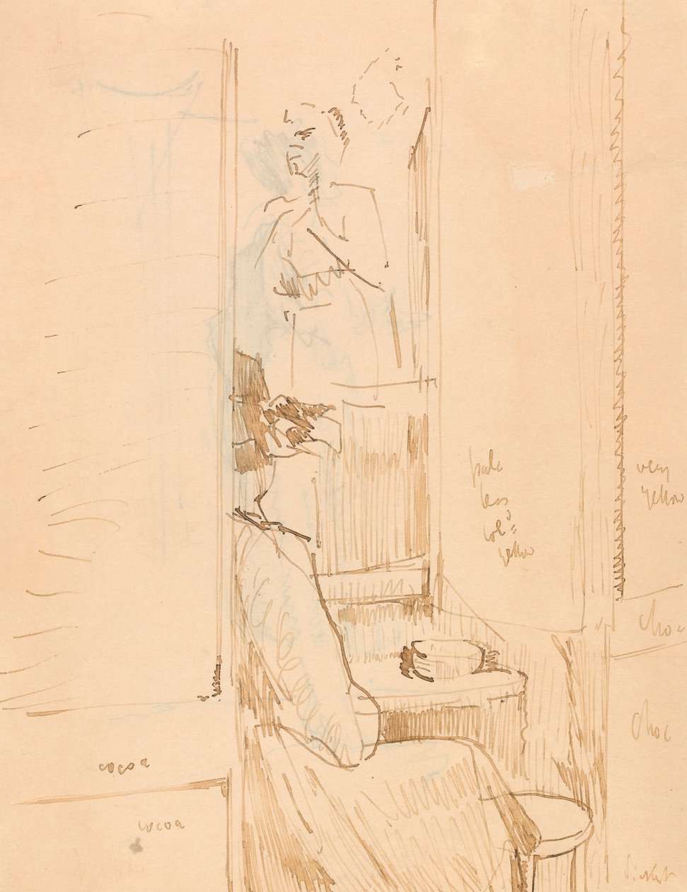 Café Vernet (penn og brunt blekk på papir) av Walter Richard Sickert