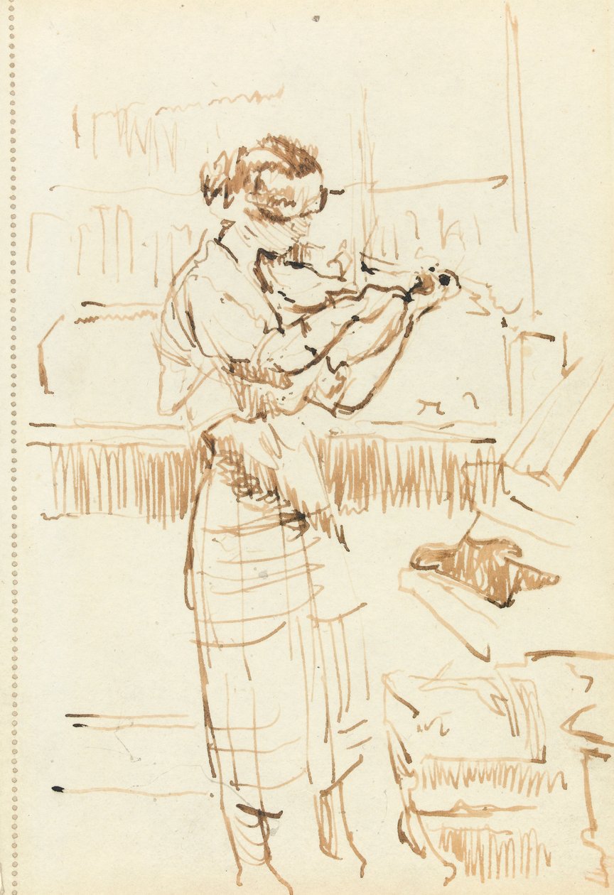 Jente som spiller fiolin (penn og brunt blekk på papir) av Walter Richard Sickert