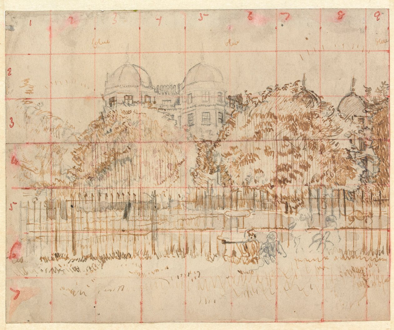 Regents Park (grafitt, penn og blekk på grått papir) av Walter Richard Sickert