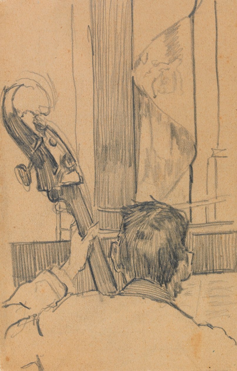 Studie av en mann som holder en kontrabass (grafitt på papir) av Walter Richard Sickert