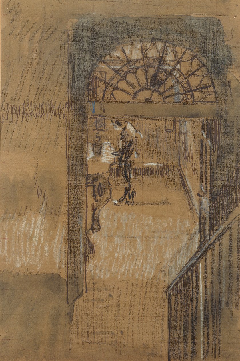 Whistlers Studio (svart og hvitt kritt, penn, blekk og vask på papir) av Walter Richard Sickert