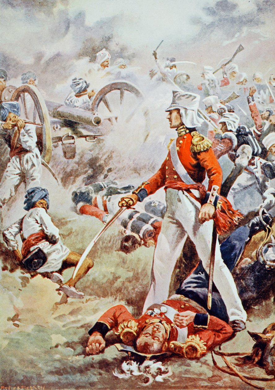 Pennycuick ble drept: hans galante sønn, en ren gutt, sprang frem og besto farens kropp, illustrasjon fra "Battles of the Nineteenth Century" av Archibald Forbes, G.A. Henty og major Arthu av Walter Stanley Paget