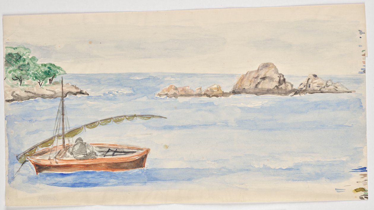 Mann i seilbåt på land i Florida (?) av Walter Barwig