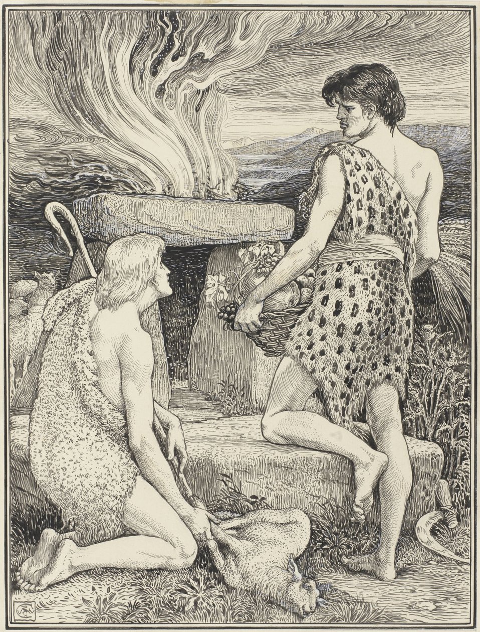 Kain og Abel av Walter Crane (signed by artist)