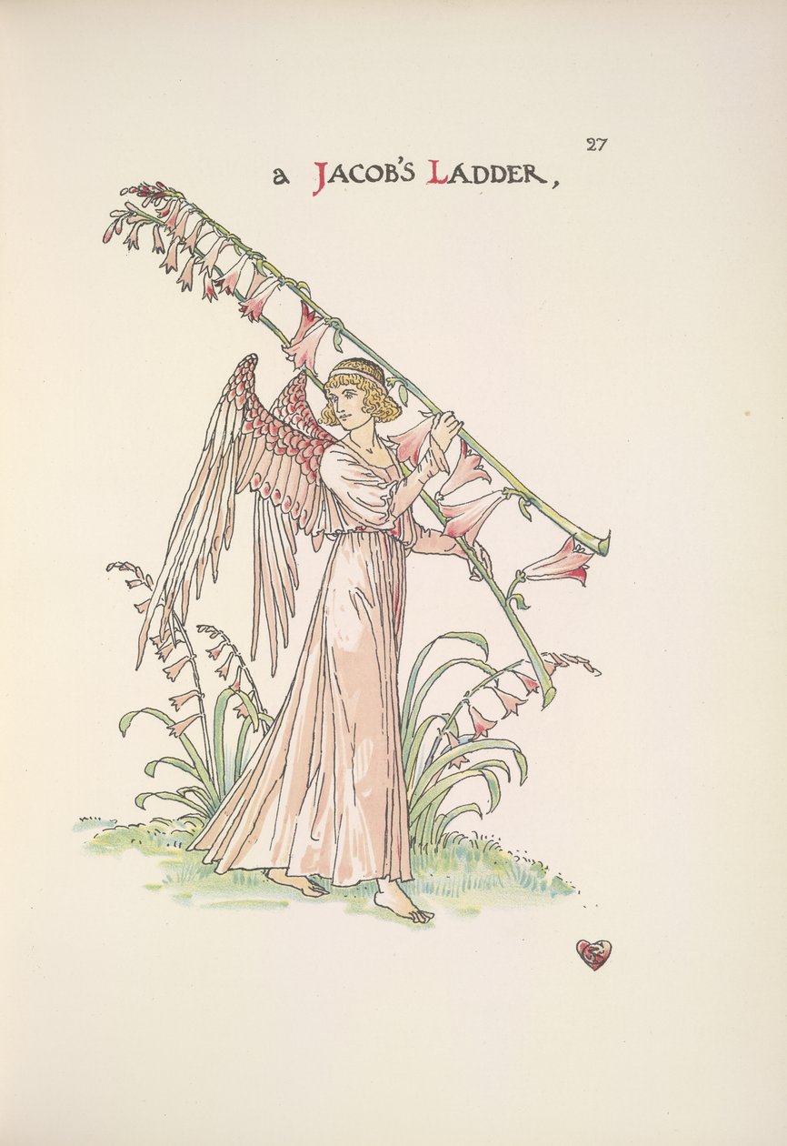 En Jakobsstige. En engel som holder en stige laget av planter av Walter Crane