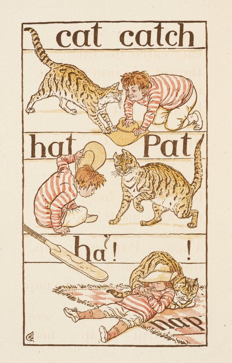 En gutt som leker med en katt. Illustrasjon i 