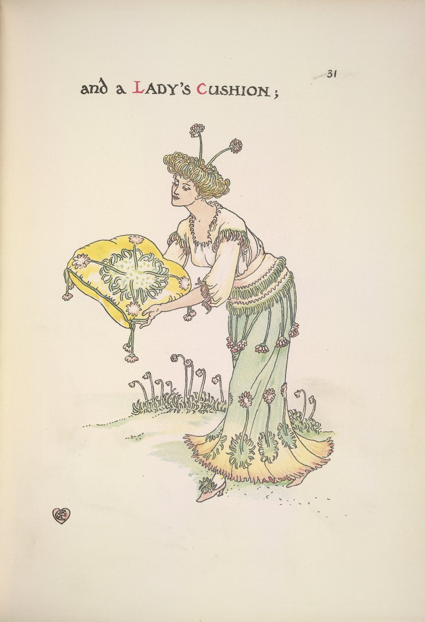En dame som holder en pute av Walter Crane
