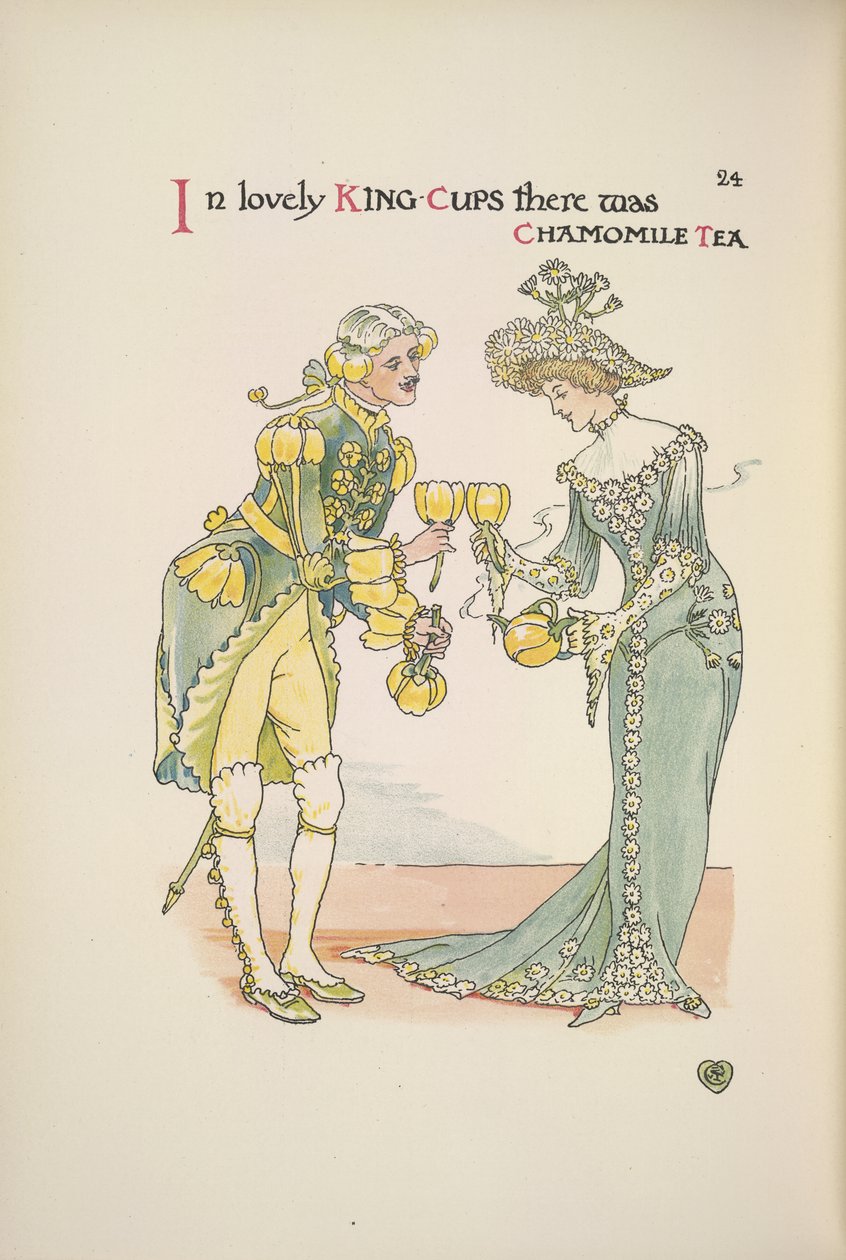 En mann og en kvinne holder kopper kamillete av Walter Crane