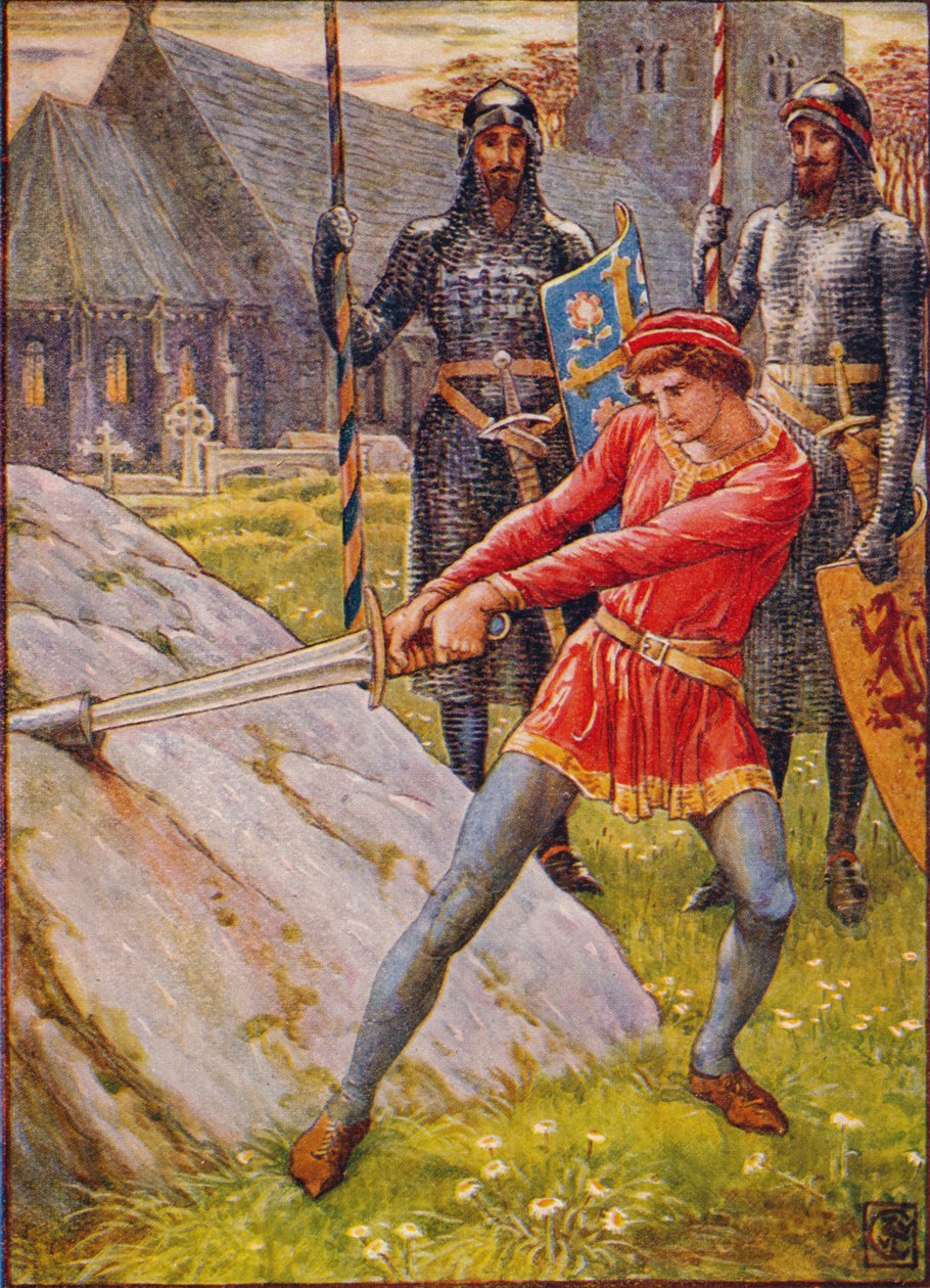 Arthur Draws the Sword from the Stone, 1911. av Walter Crane