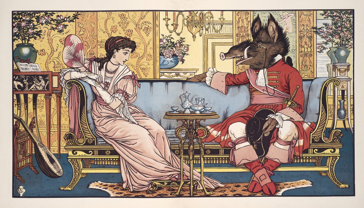 Beauty and the Beast, pub. 1874 (farge litho) av Walter Crane