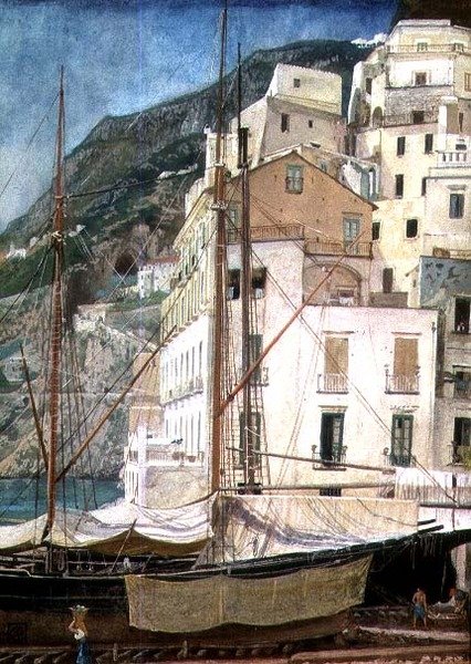 Båter i en italiensk havn av Walter Crane