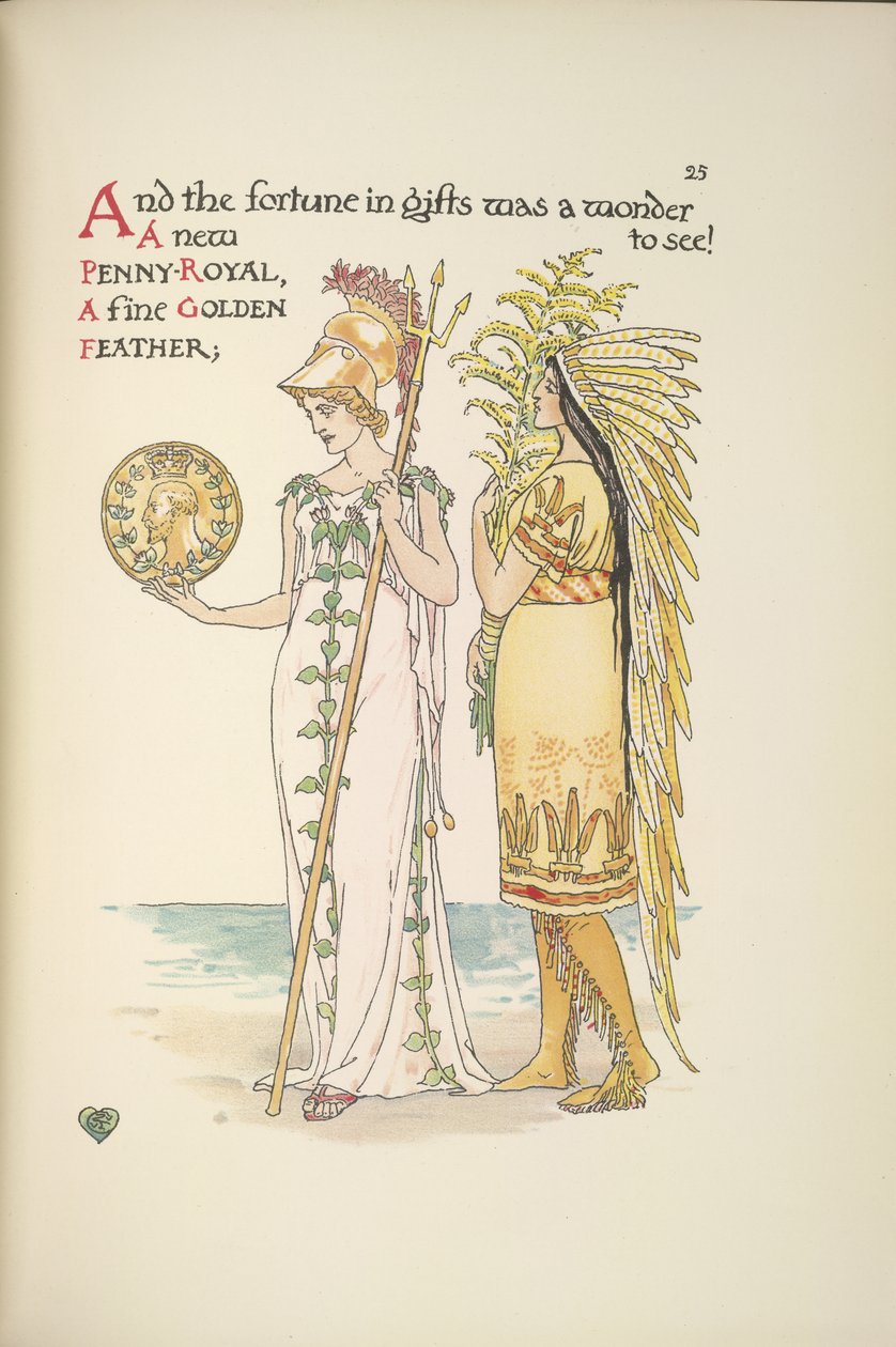 Britannia og en kvinne i indianerdrakt av Walter Crane