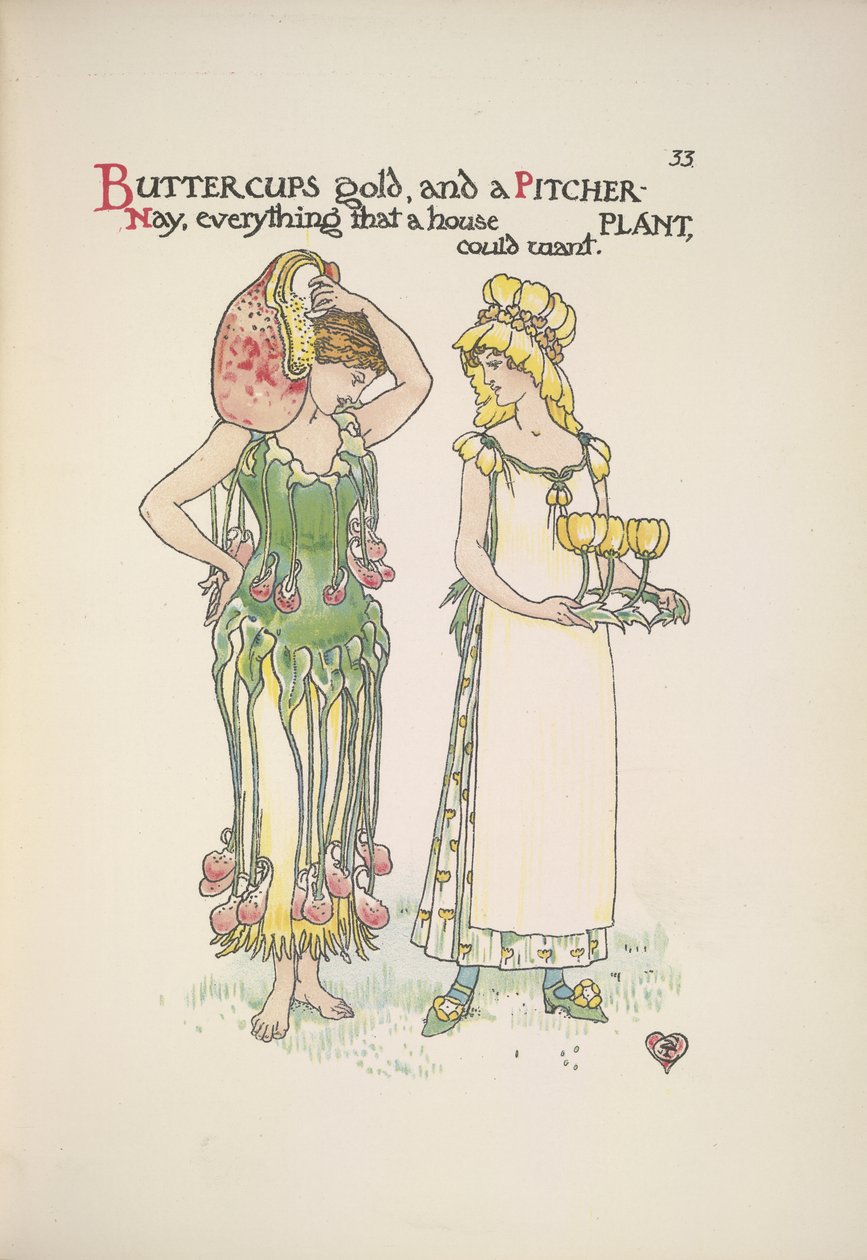 Smørblomstgull og krukkeplante. To unge kvinner av Walter Crane