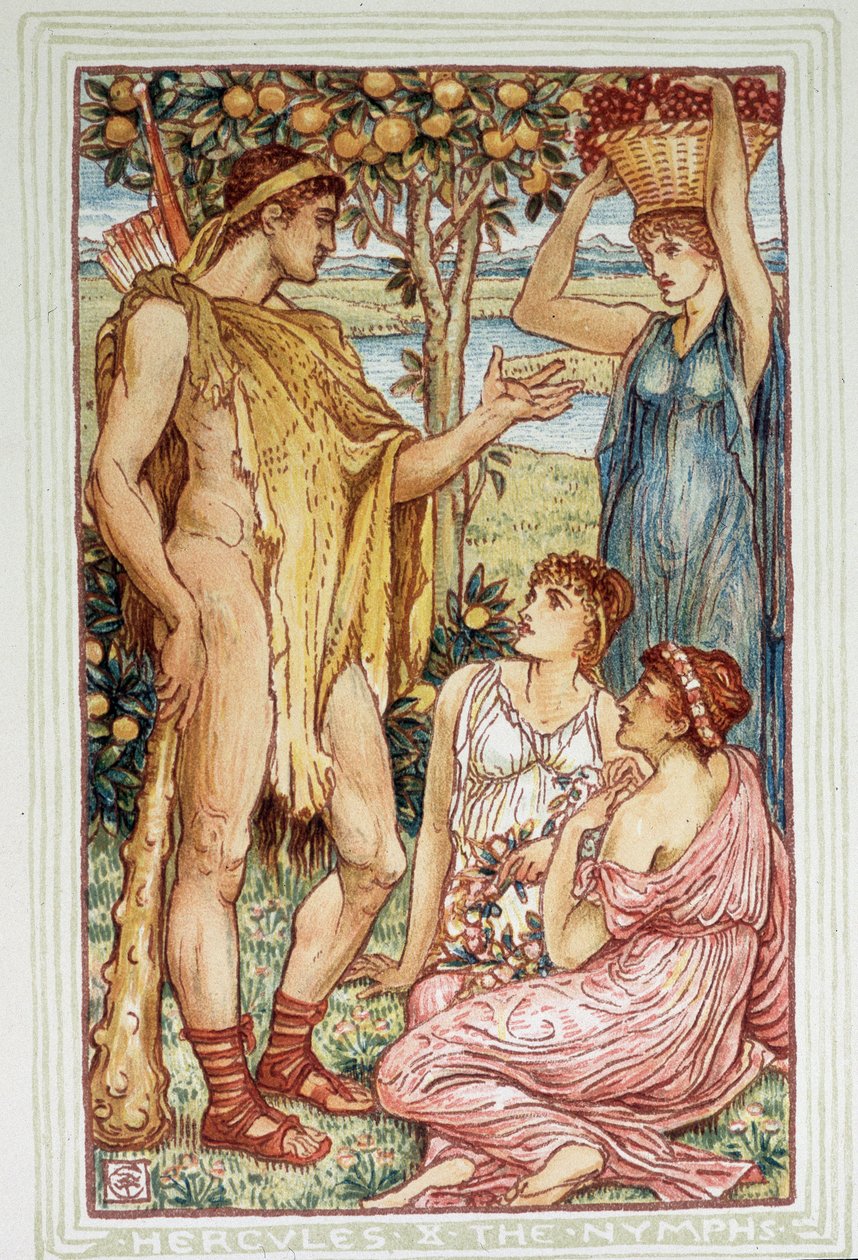 Herkules (Herakles) og nymfene - i "" En vidunderbok for jenter og gutter"" av Walter Crane av Walter Crane