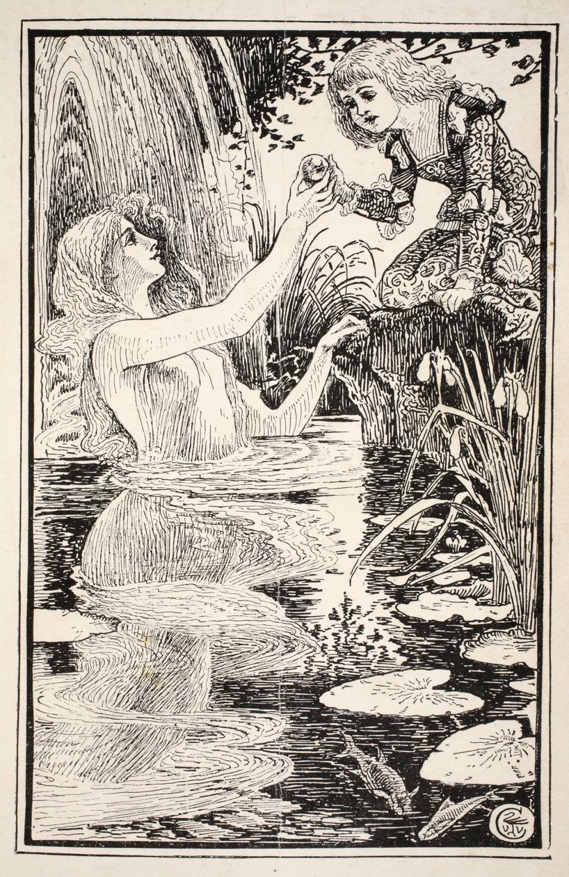 "Jeg er her kjæreste lille - jeg er din egen gudmor", sa Nix-damen, illustrasjon fra "Mrs Burton Harrisons Folk and Fairy Tales", 1885 av Walter Crane