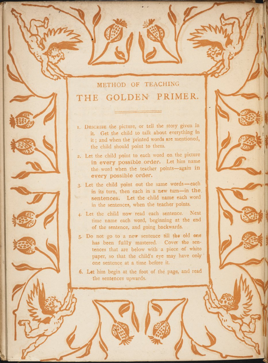 Metode for å lære Golden primer. Blomsterkanter med kjeruber. av Walter Crane