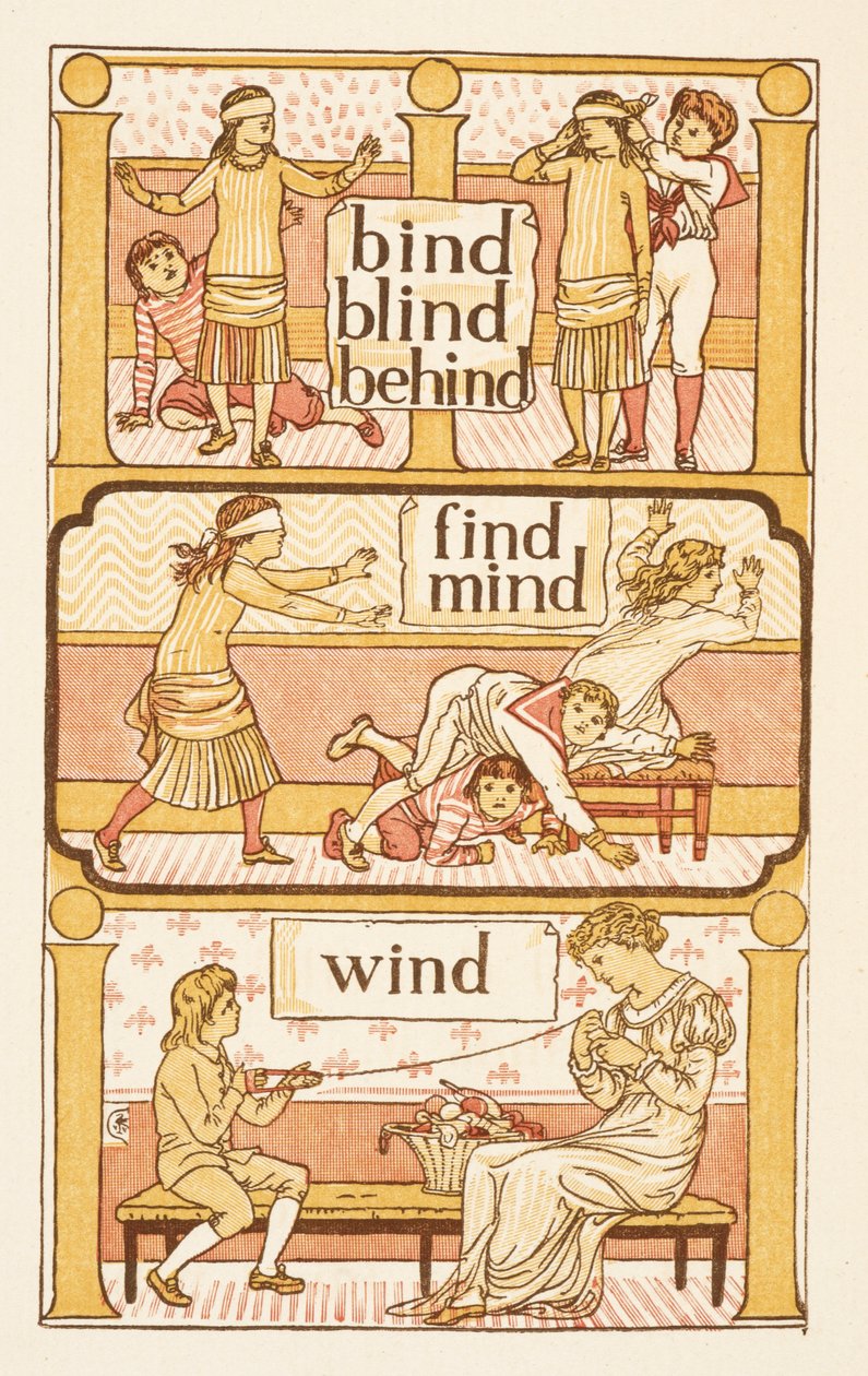 Rimende ord som slutter på bokstaven D. Et spill av blinde mann. For å illustrere bruken av bokstaven i. Den gylne grunningen. av Walter Crane