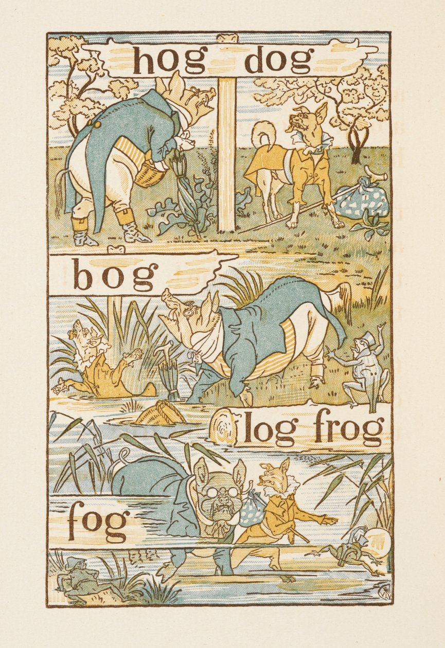 Rimende ord som slutter på bokstaven G. The Golden primer. av Walter Crane