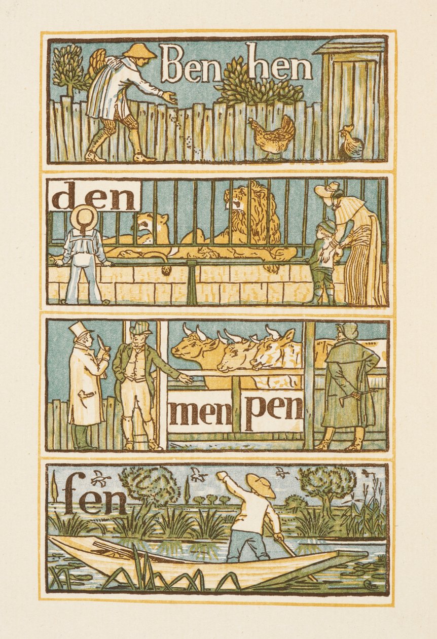 Rimende ord som slutter på bokstaven N . Den gylne grunningen. av Walter Crane
