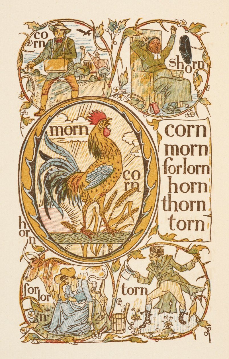 Rimeord som slutter på bokstaven N. For å illustrere bruken av bokstaven O. The Golden primer. av Walter Crane