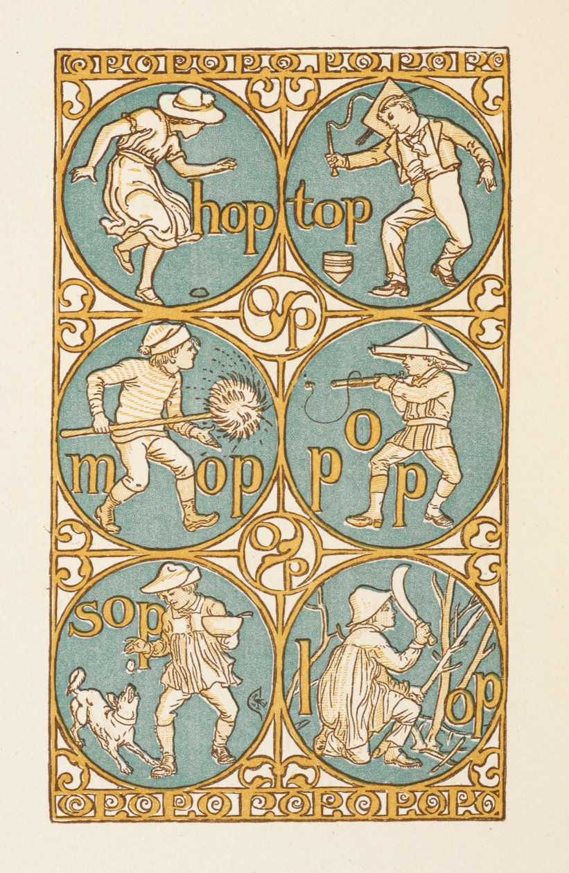 Rimende ord som slutter på bokstaven P. The Golden primer. av Walter Crane