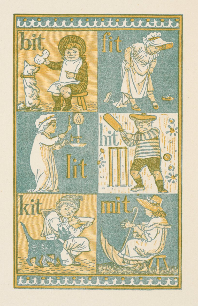Rimende ord som slutter på bokstaven T. The Golden primer av Walter Crane