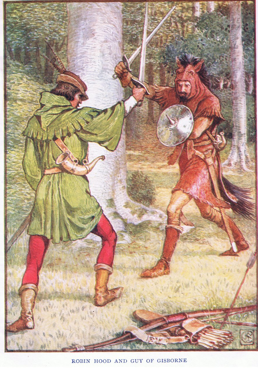 Robin Hood og Guy of Gisborne, ca. 1920 av Walter Crane