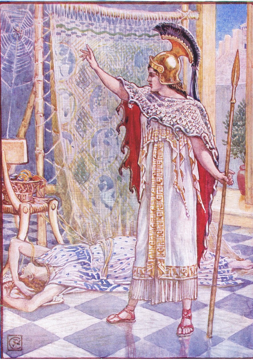 Hun forandret henne til en edderkopp, illustrasjon fra The Story of Greece, 1930-tallet av Walter Crane