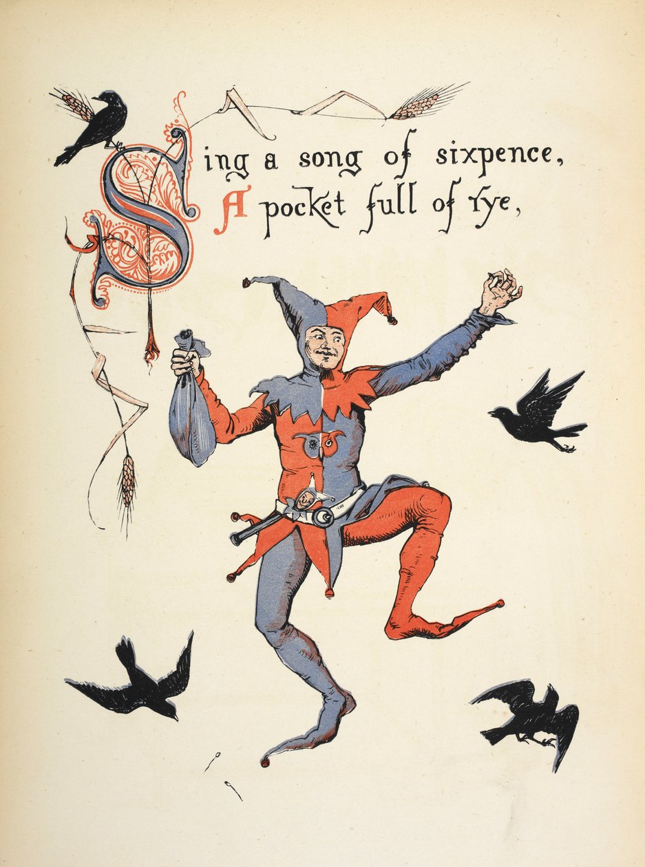 Syng en sang på sixpence, en lomme full av rug. av Walter Crane