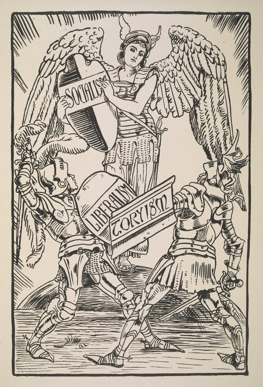 Sosialisme, liberalisme og toryisme, fra Cartoons for the Cause av Walter Crane