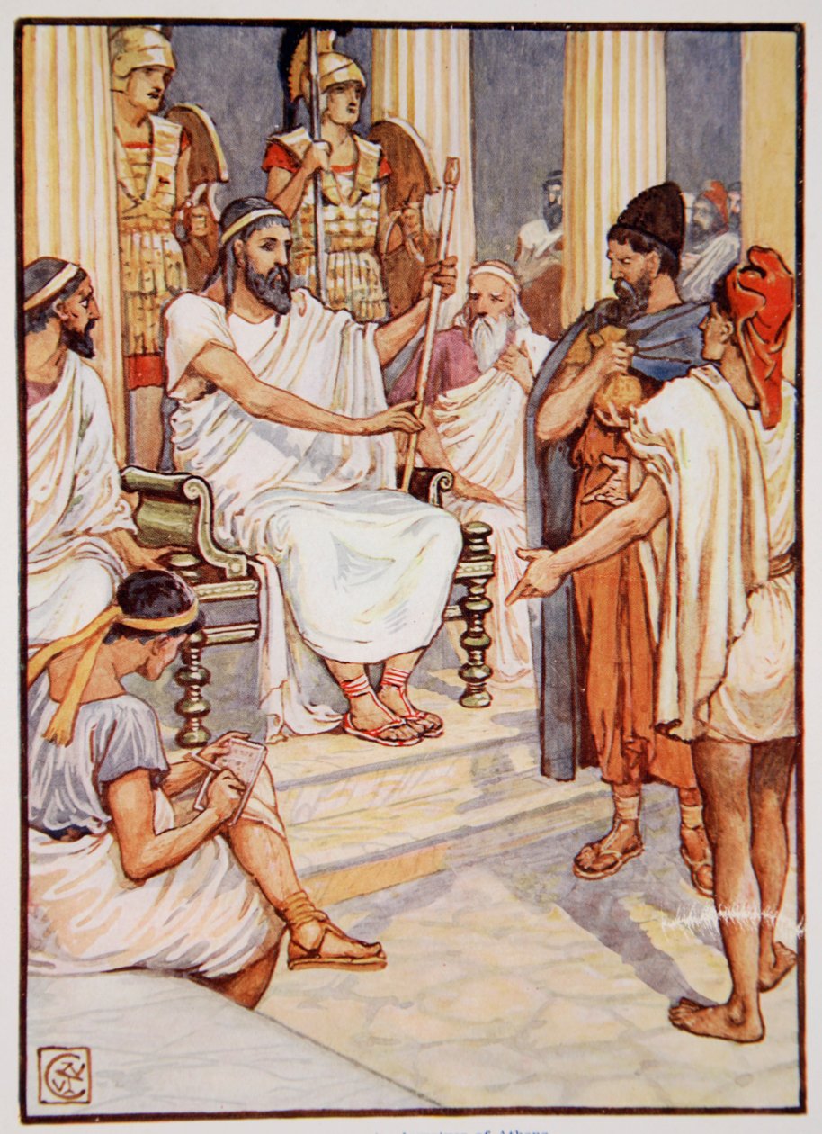 Solon frigjør en slave, ca. 595, illustrasjon fra The Story of Greece av Mary Macgregor av Walter Crane