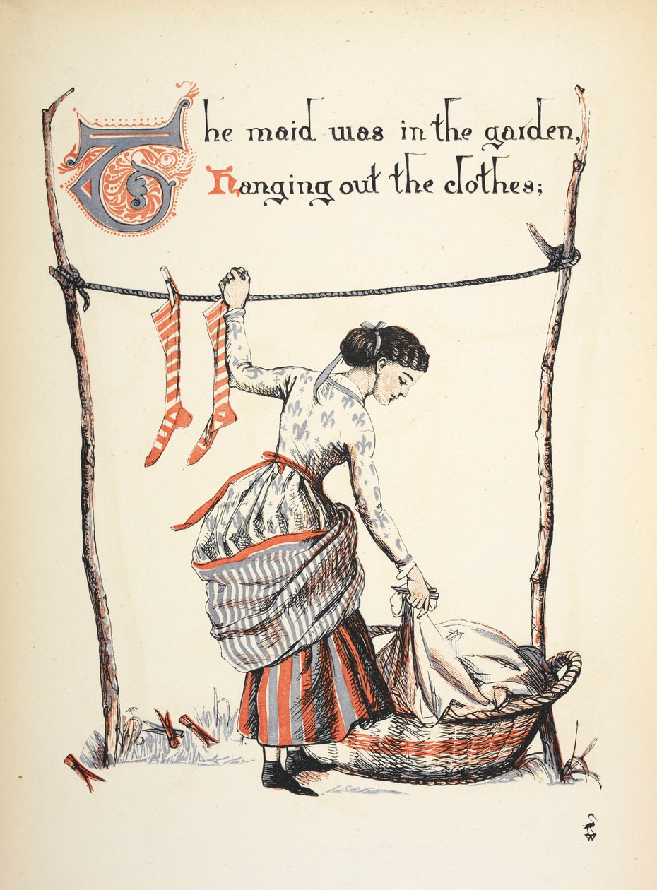 Stuepiken var i hagen og hengte ut klærne. av Walter Crane