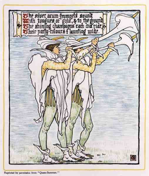 Trompetister med liljer, fra Queen Summer av Walter Crane
