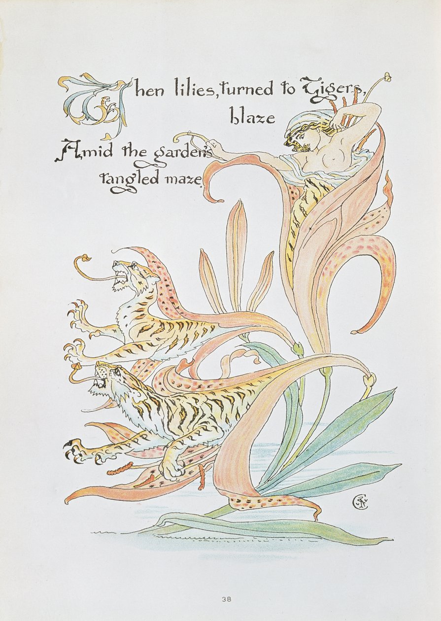 'When lilies turned to Tiger Blaze', illustrasjon til 'Flora's Feast, A Masque of Flowers' av Walter Crane