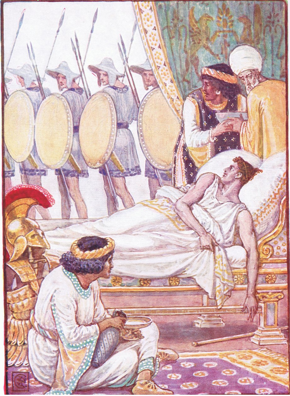Med en innsats så han på dem mens de passerte, illustrasjon fra The Story of Greece, 1930-tallet av Walter Crane