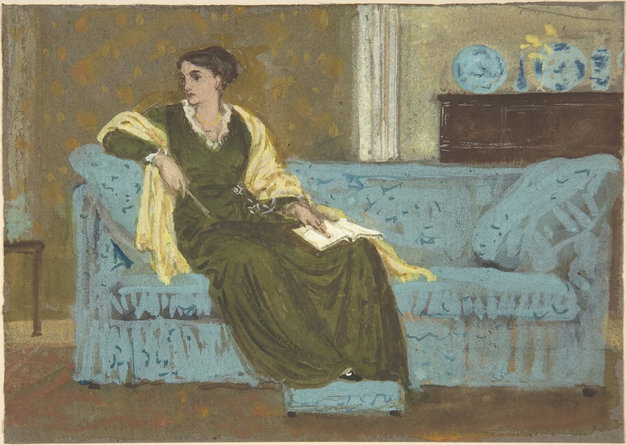 Kvinne sittende på en sofa av Walter Crane