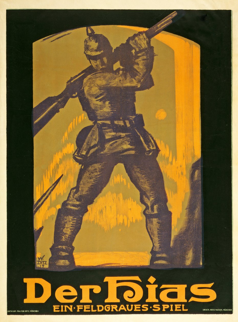 Plakat som reklamerer for et skuespill Der Hias, ein fieldgraues-skuespill av Heinrich Gilardone, utgitt 1917 av Walter Ditz