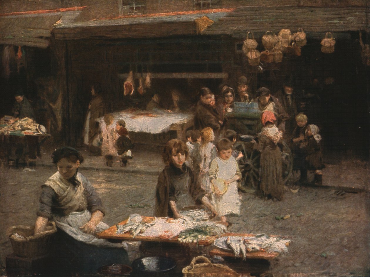 Fiskemarkedet, Patrick Street, Dublin, sent på 1800-tallet, ca 1930. av Walter Frederick Osborne